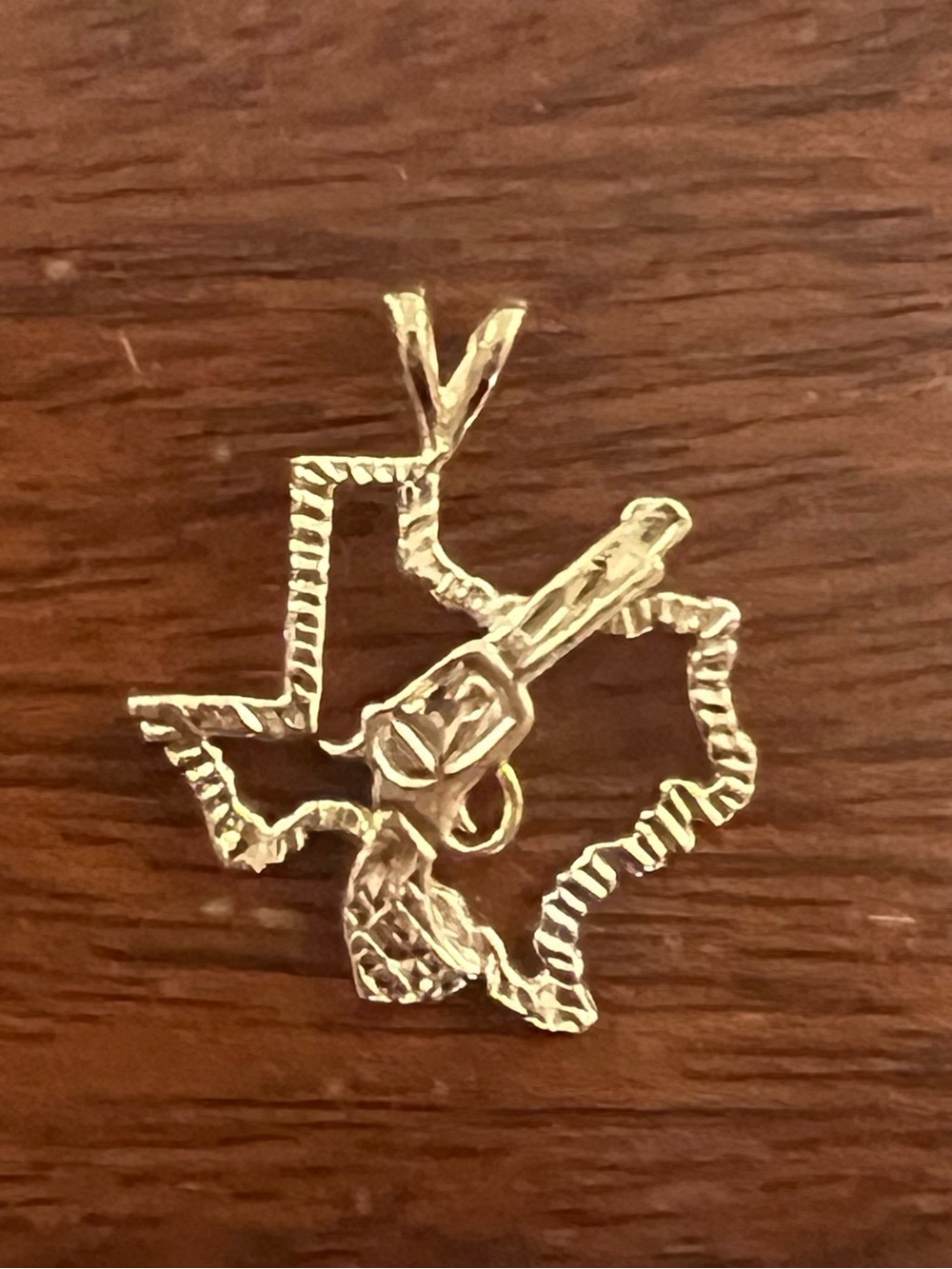 Vintage Texas Outline Revolver Pendant- Gold Plated